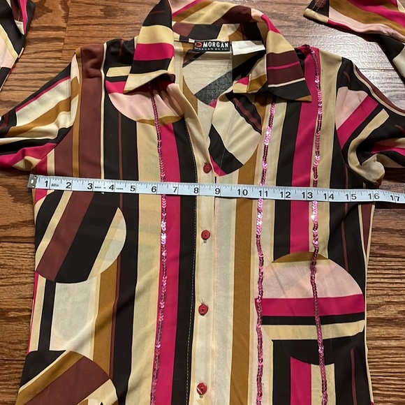 MORGAN DE TOI MYRIANA  geometrical sequin stripe button down shirt semi sheer XS - Picture 11 of 13